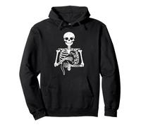 Skeleton Holding a Cat Funny Halloween Cats Skeletons Pullover Hoodie