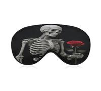 Skeleton Holding A Red Rose Eye Cover Breathable Comfortable Eyeshade Soft Skin Friendly Sleep Mask Party Night Blindfold with Fashion Adjustable Eye Mask for Night Sleeping Travel Nap