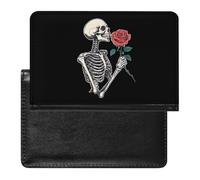 Skeleton Holding A Rose PU Leather Passport Covers RFID Blocking Wallet Holder with Card Protector Slot Travel Accessories