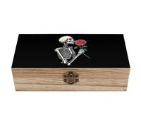 Skeleton Holding A Rose Wooden Decorative Boxes with Hinged Lid Small Storage Treasure Box for Keepsake Jewelry
