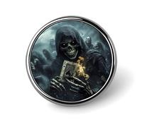 Skeleton Holding Aces-of-Spades Round Brooches Colorful Fashion Button Pins Badge for Backpacks Shirts Scarf