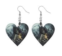 Skeleton Holding Aces-of-Spades Trendy Wooden Earrings for Women Boho Charms Studs Lightweight Dangle Drop Pendant Apricot Shaped