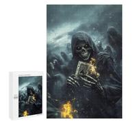 Skeleton Holding Aces-of-Spades Vertical Wooden Jigsaw Puzzles for Adults Challenge Intelligent Puzzle Letter on Back Picture Home Decor