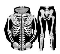 Skeleton Hoodie Halloween Men's Skull Bones Print Hoodie for Men Tracksuit Full Set Long Sleeve 2 Piece Outfit Set full zip Joggers Sweatsuit Casual Jogging Suit