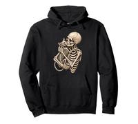 Skeleton Hugging A Cat Gothic Art Pet Cat Lover Halloween Pullover Hoodie