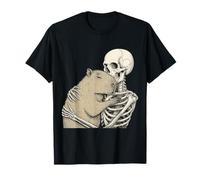Skeleton Hugging Capybara Cute Halloween Design T-Shirt