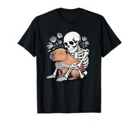 Skeleton Hugging Capybara Cute Spooky Halloween T-Shirt