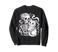 Skeleton Hugging Cat Floral Halloween Cats Lover Family Sweatshirt