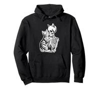Skeleton Hugging Cat Lover Funny Halloween Skull Pullover Hoodie