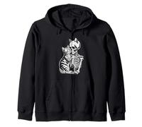 Skeleton Hugging Cat Lover Funny Halloween Skull Zip Hoodie