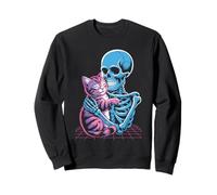 Skeleton Hugging Cat Retro Cute Funny Halloween Cats Sweatshirt