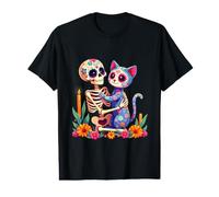 Skeleton Hugging Cat Sugar Skull Día de Los Muertos Cat Love Value Graphic T-Shirt