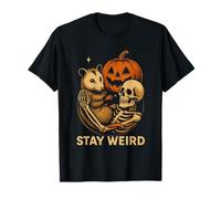 Skeleton Hugging Opossum Stay Weird Halloween Spooky Possum T-Shirt