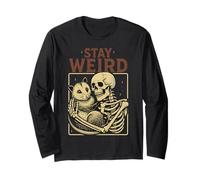 Skeleton Hugging Opossum Stay Weird Vintage Humor Possum Long Sleeve T-Shirt