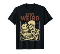 Skeleton Hugging Opossum Stay Weird Vintage Humor Possum T-Shirt