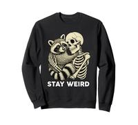 Skeleton Hugging Raccoon Stay Weird Vintage Humor Animal Sweatshirt