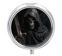 Skeleton in Robe Pill Box, 3 Compartment Small Pill Case Waterproof Travel Pill Organizer for Pocket Or Purse Portable Mini Medicine Tablet Vitamin Holder Pill Case