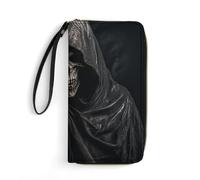 Skeleton in Robe Printed Wallets Zip Around Wallets Leather Long Wallets for Men And Women Credit Card Holders with Cord, Essential for Travel, Office And Shopping