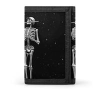Skeleton in The Night Wallet Compact Blocking Trifold Wallets with Zipper Minimalist Purse Wallet Credit Card Holder