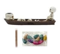 Skeleton Incense Holder - Resin Skull Boat Burner Gothic Aroma Ash Catcher Display | Hand Painted Scary Fragrance Accessory for Living Room, Yoga, Studio, Bedroom, Meditation