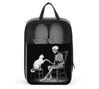 Skeleton Interacting with White Cat Shoe Bag for Travel Daily Use Anti-dust Storage Carrier Golf Shoe Pouch