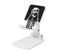 Skeleton Is Holding Its Head Foldable Cell Phone Stand Adjustable Angle Height Desktop Portable Cellphone Cradle Compatible With All Smartphone White-Style