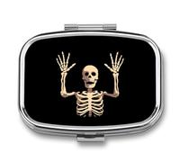 Skeleton is Waving Its Hands Pill Box 2 Compartment Portable Medicine Pill Case Travel Pill Organizer for Pocket Purse
