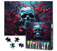 Skeleton Jigsaw Puzzles for Adults 1000 Pieces, Scary Halloween Skull Decorated with Many Flowers Puzzles 1000 Piece, Difficult Impossible Challenges, 19.5 x 27.5 Inch