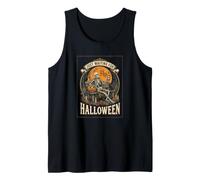 Skeleton Just Waiting for Halloween Pumpkin Graveyard Tank Top