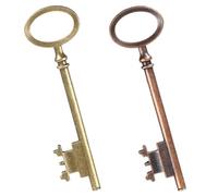 Skeleton Key 2-Pack Complex Key Replacement Hollow Barrel Skeleton Keys Mixed Antique Style Alloy for Antique Dresser Chinese Cabinet Antiques Furniture and Locks Halloween Prop- Bronze
