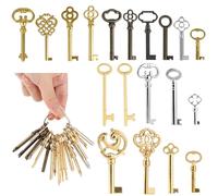 Skeleton Key for Old Doors - 19Pcs Hollow Barrel Brass Antique Furniture Keys, Universal Skeleton Keys Replacement, for Dresser Drawers, Vintage Style Cabinets, Desk Drawer Lock