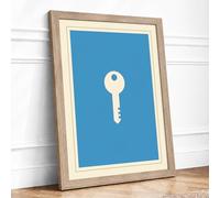 Skeleton Key Minimalist Framed Wall Art Print A2 (59.4×42cm) Oak, Wall Decor for Living Room, Bedroom, Office & Home, Ready to Hang, Art Gift