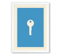 Skeleton Key Minimalist Framed Wall Art Print A2 (59.4×42cm) White, Wall Decor for Living Room, Bedroom, Office & Home, Ready to Hang, Art Gift