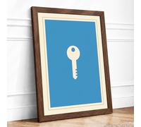 Skeleton Key Minimalist Framed Wall Art Print A4 (29.7×21cm) Walnut, Wall Decor for Living Room, Bedroom, Office & Home, Ready to Hang, Art Gift