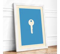 Skeleton Key Minimalist Framed Wall Art Print A4 (29.7×21cm) White, Wall Decor for Living Room, Bedroom, Office & Home, Ready to Hang, Art Gift