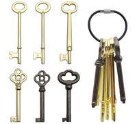 Skeleton Key Set, 6 Pcs Universal Hollow Barrel Skeleton Keys with Wire Rope Keychain, Antique Vintage Key Kit for Vintage Furniture and Locks