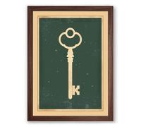 Skeleton Key Vintage Framed Wall Art Print A1 (84.1×59.4cm) Walnut, Wall Decor for Living Room, Bedroom, Office & Home, Ready to Hang, Art Gift