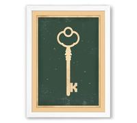 Skeleton Key Vintage Framed Wall Art Print A4 (29.7×21cm) White, Wall Decor for Living Room, Bedroom, Office & Home, Ready to Hang, Art Gift