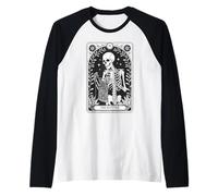Skeleton Knitting The Knitter Tarot Card Raglan Baseball Tee