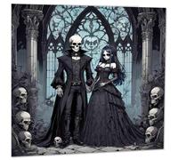 Skeleton Lovers Greeting Card - Gothic Skull Couple Anniversary 145mm x 145mm