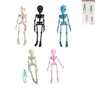 Skeleton Magnets for Fridge - 3D Printed Poseable Mini Figures with Movable Joints, Funny Gothic Skull Decor for Refrigerator, Articulated Magnetic Human Skeleton for Goth Kitchen Accessories(5Pcs-A)