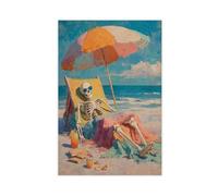 Skeleton Man Sunbathing on The Beach Canvas Poster Bedroom Decor Landscape Office Room Decor Gift 20" L X 30" W