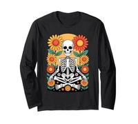Skeleton Meditating Among Vibrant Sunflowers Long Sleeve T-Shirt