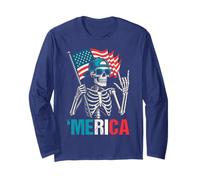 Skeleton Merica Rock American Flag Patriotic 4th Of July Long Sleeve T-Shirt