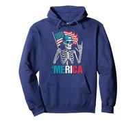 Skeleton Merica Rock American Flag Patriotic 4th Of July Pullover Hoodie