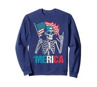 Skeleton Merica Rock American Flag Patriotic 4th Of July Sweatshirt