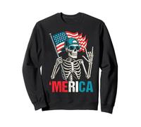 Skeleton Merica Rock American Flag Patriotic 4th Of July Sweatshirt