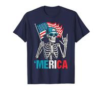 Skeleton Merica Rock American Flag Patriotic 4th Of July T-Shirt