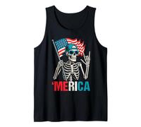 Skeleton Merica Rock American Flag Patriotic 4th Of July Tank Top