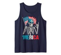 Skeleton Merica Rock American Flag Patriotic 4th Of July Tank Top